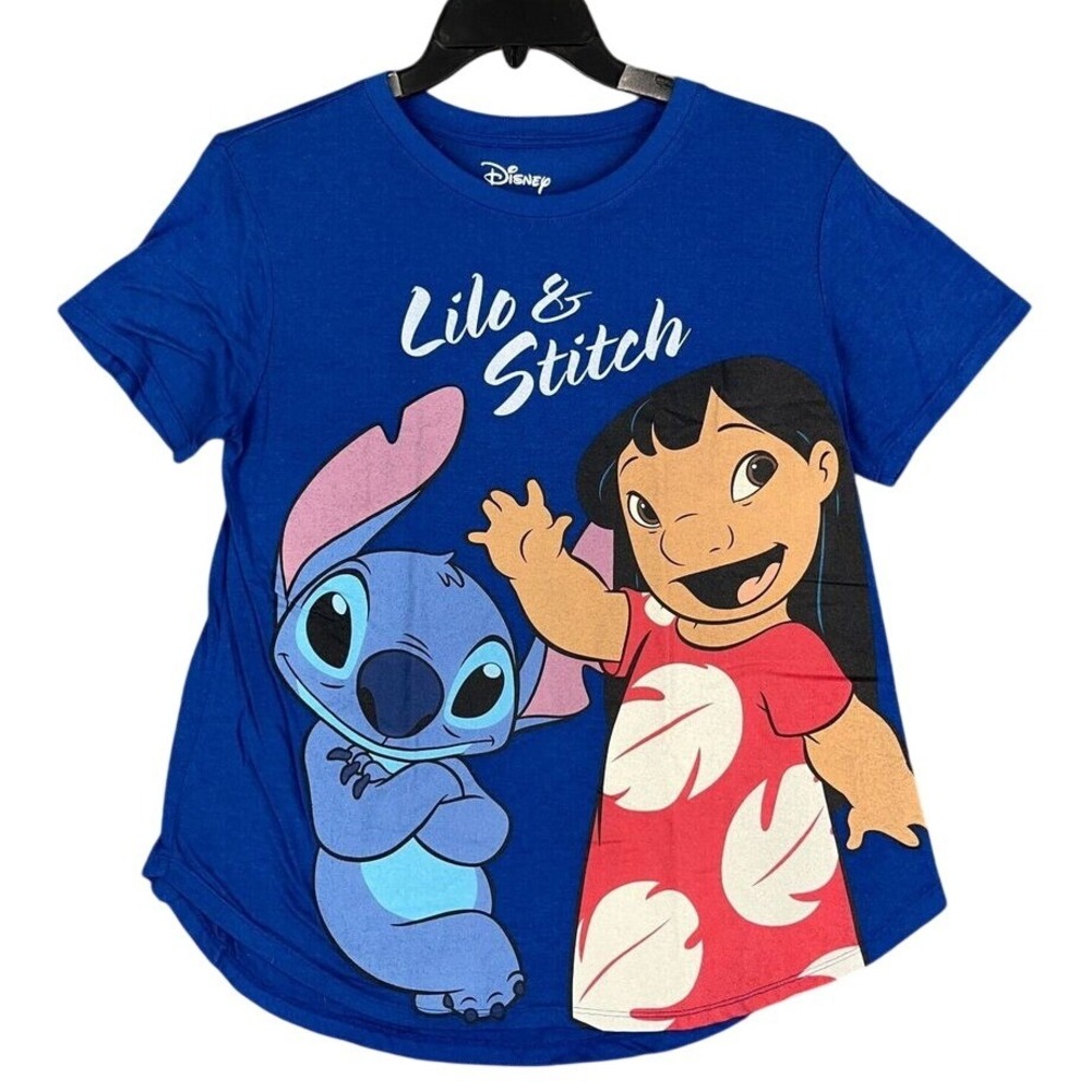 Disney Lilo Stitch Relaxed Fit Shirt Women's XXL Characters Short Sleeves Blue‎